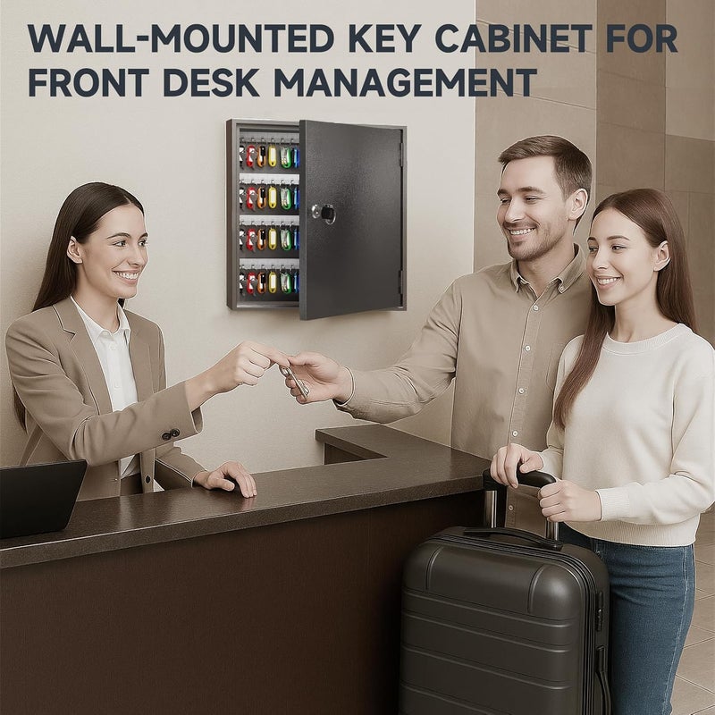 WeHere Key Lock Box for 120 Keys, Wall Mount Key Cabinet with Color Key Tags, Steel Key Storage Box with Lock, Key Holder Organizer for Home, Office, Apartment, Property Management - Image 5